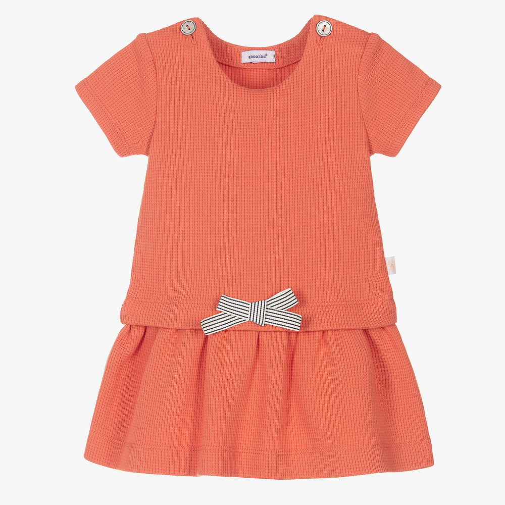 Absorba - فستان أطفال بناتي قطن لون برتقالي مرجاني | Childrensalon