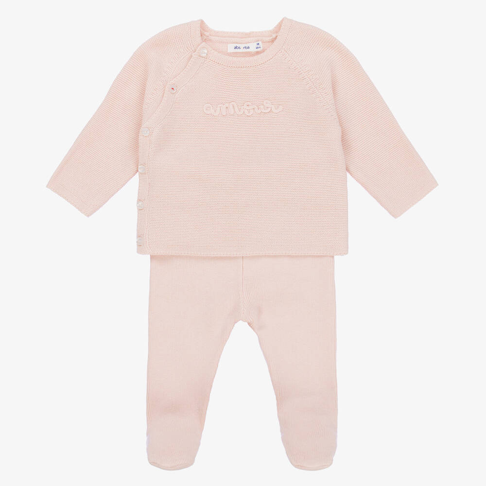 Absorba - Girls Pink Cotton Knitted 2 Piece Babygrow | Childrensalon