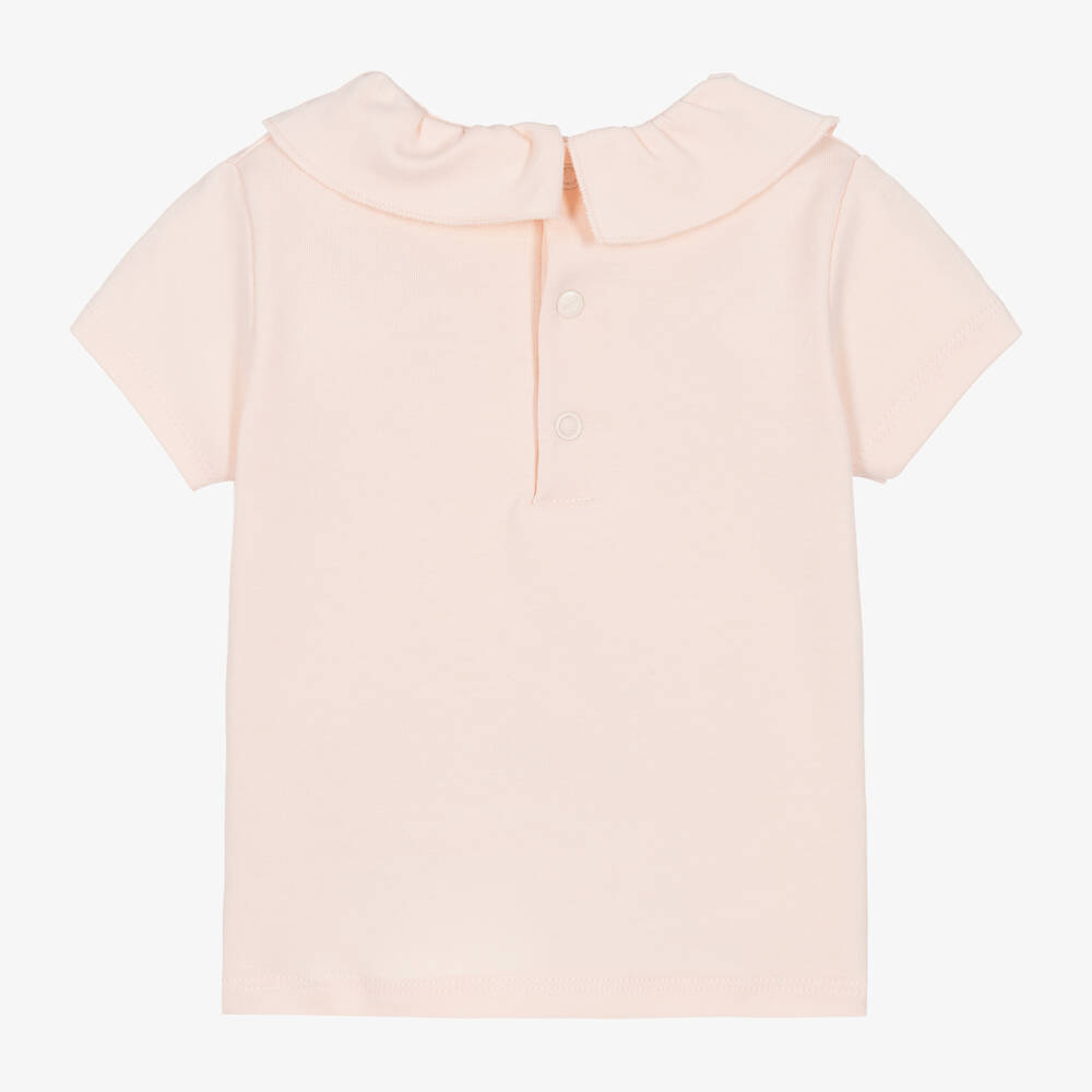 【Anyone more】Bilo Frill Round Collar Short Sleeve T-Shirt Absorba - Girls Pink Cotton Ruffle Collar T-Shirt