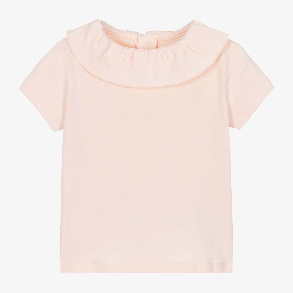 Absorba - Girls Pink Cotton Ruffle Collar T-Shirt | Childrensalon