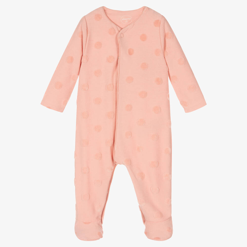 Absorba - Girls Pink Cotton & Velour Spot Babygrow | Childrensalon