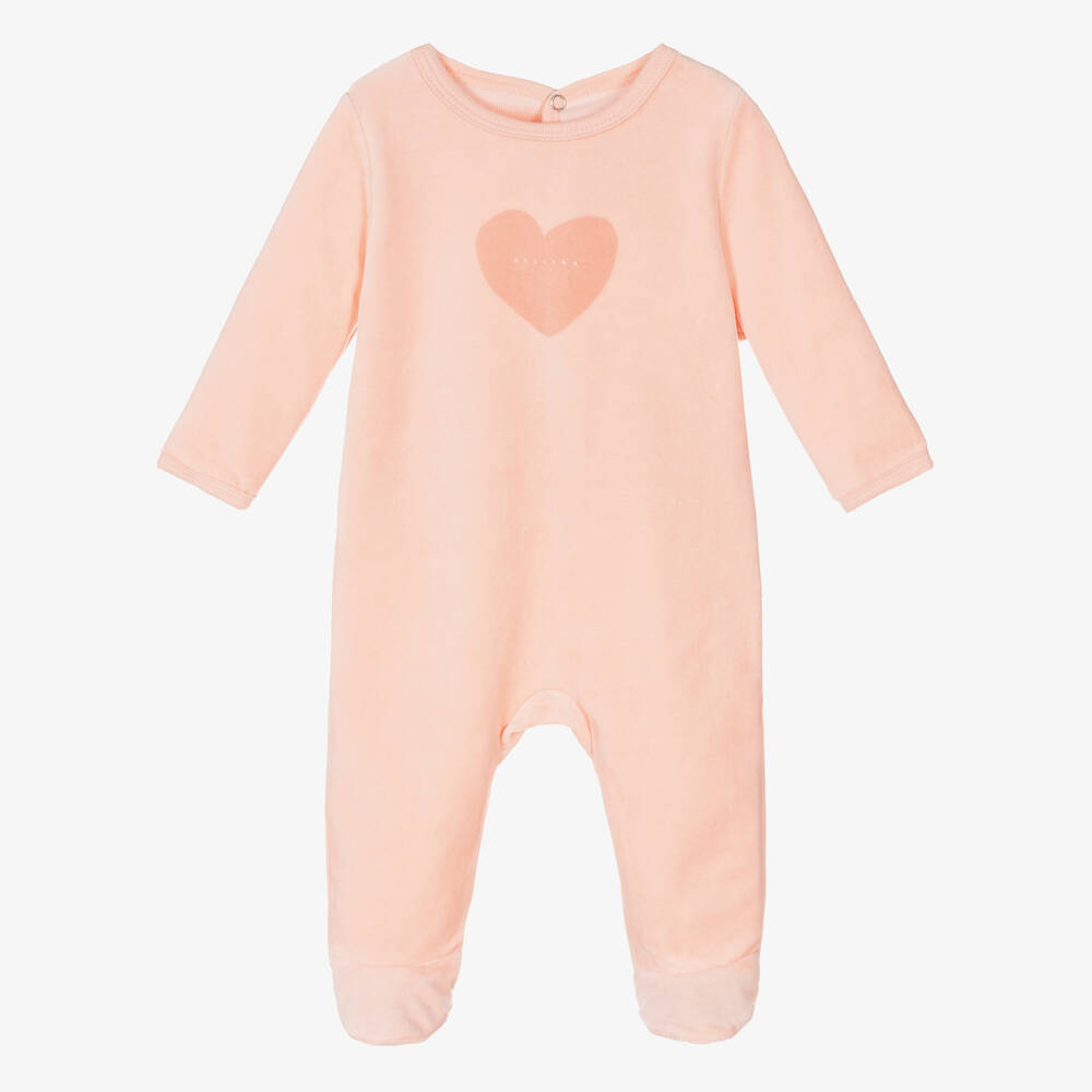 Absorba-Girls Pink Heart Velour Babygrow | Childrensalon Outlet