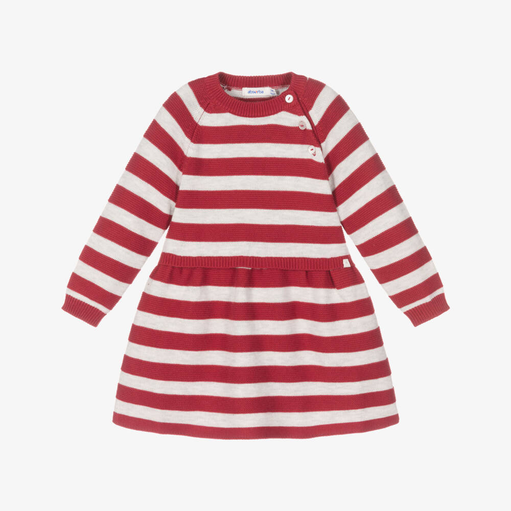 Absorba-فستان مزيج قطن محبوك لون أحمر ورمادي | Childrensalon Outlet