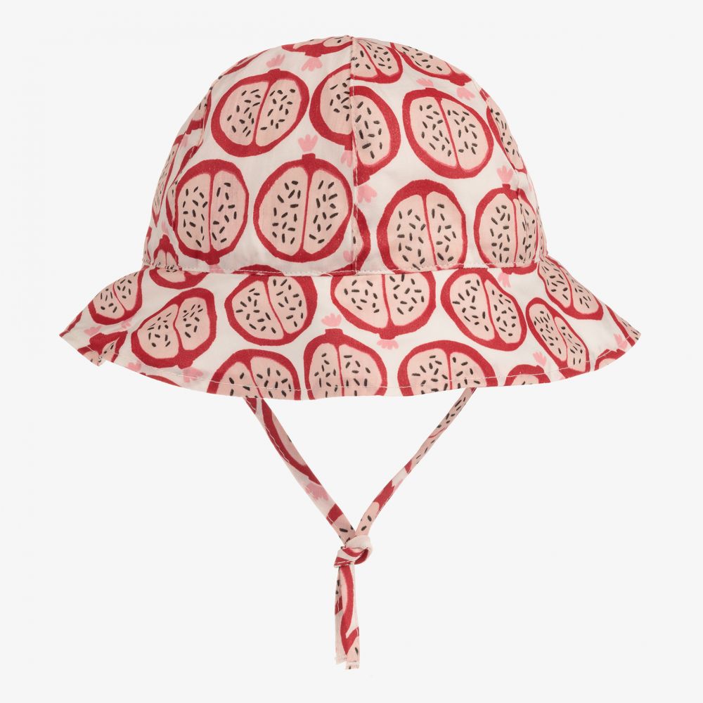 Absorba - قبعة للشمس أطفال بناتي قطن لون أحمر وأبيض | Childrensalon