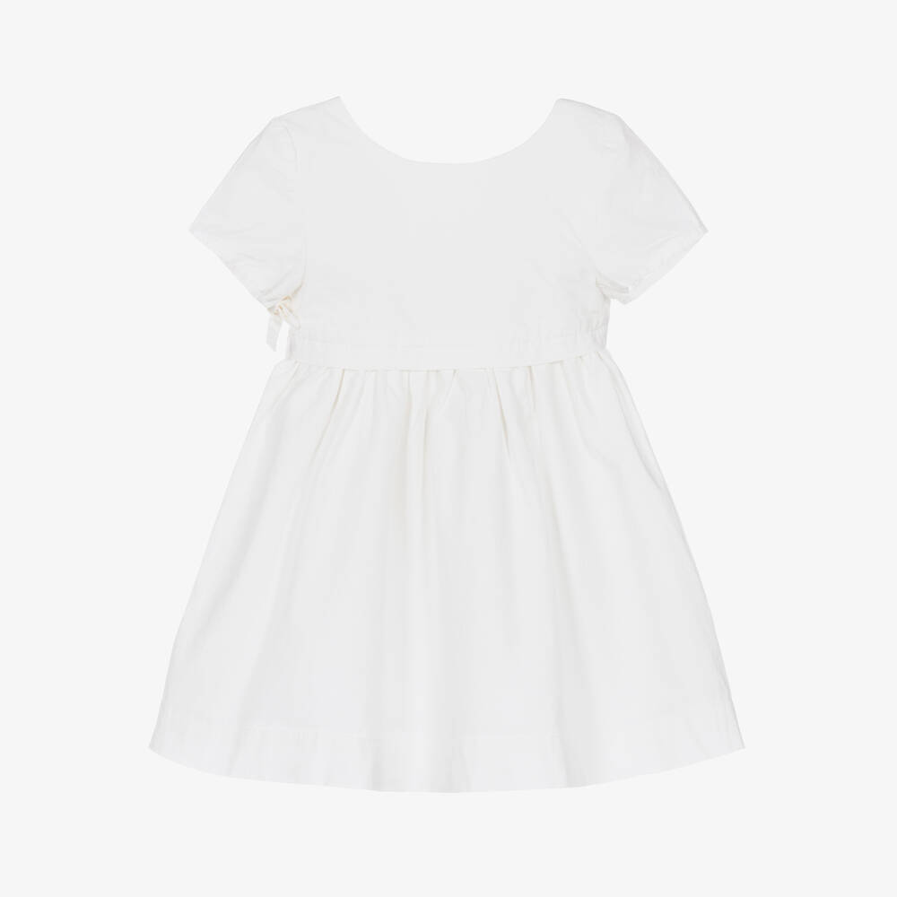 Absorba - Girls White Cotton Poplin Bow Dress | Childrensalon