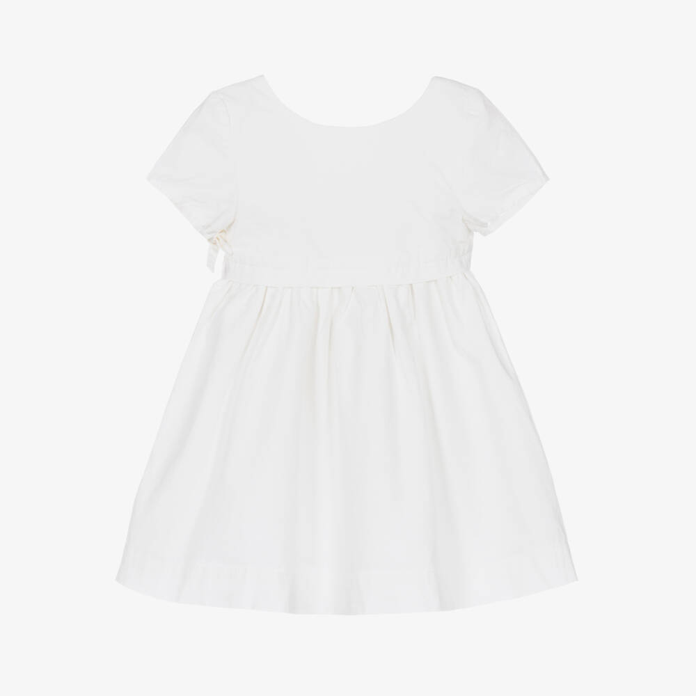 Absorba Girls White Cotton Poplin Bow Dress Childrensalon Outlet
