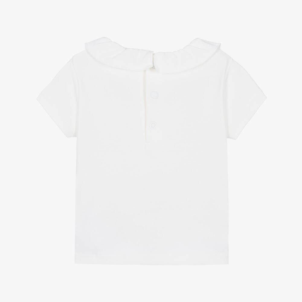 Absorba-Girls White Cotton Ruffle Collar T-Shirt | Childrensalon Outlet