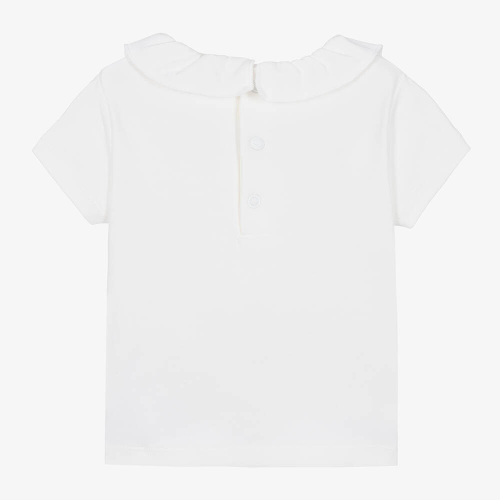 ابسوربا-تيشيرت قطن عضوي بياقة كشكش لون أبيض للبنات | Childrensalon Outlet