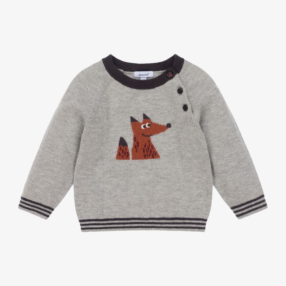 Absorba - Grey Wool Blend Wolf Sweater | Childrensalon