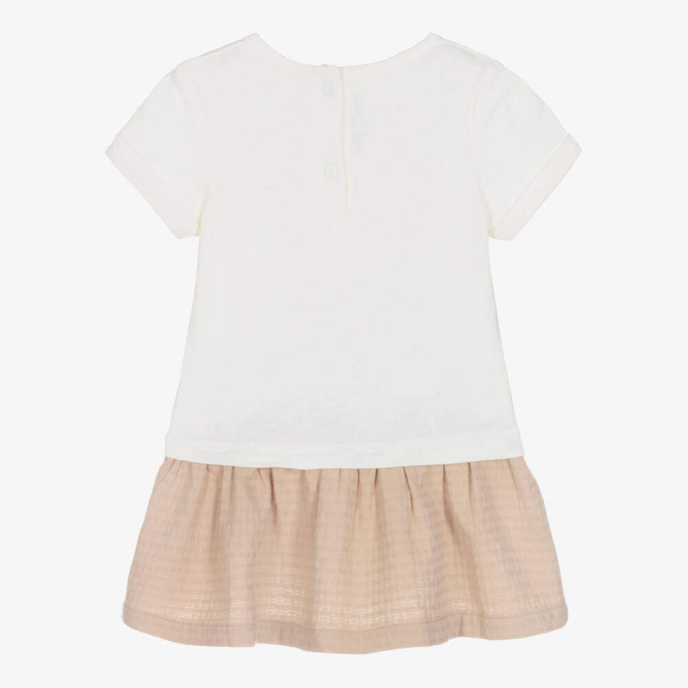 Absorba-Ivory & Beige Cotton Dress | Childrensalon Outlet