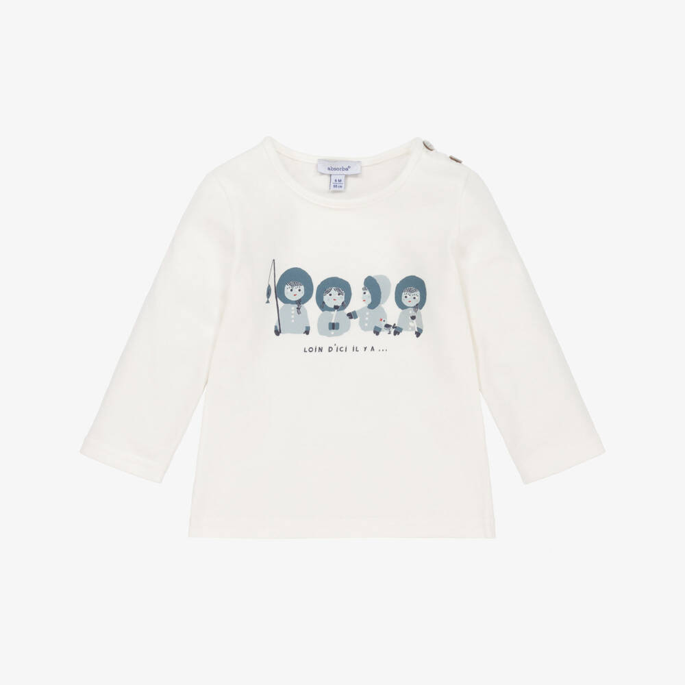 Absorba-Ivory & Blue Cotton Top | Childrensalon Outlet