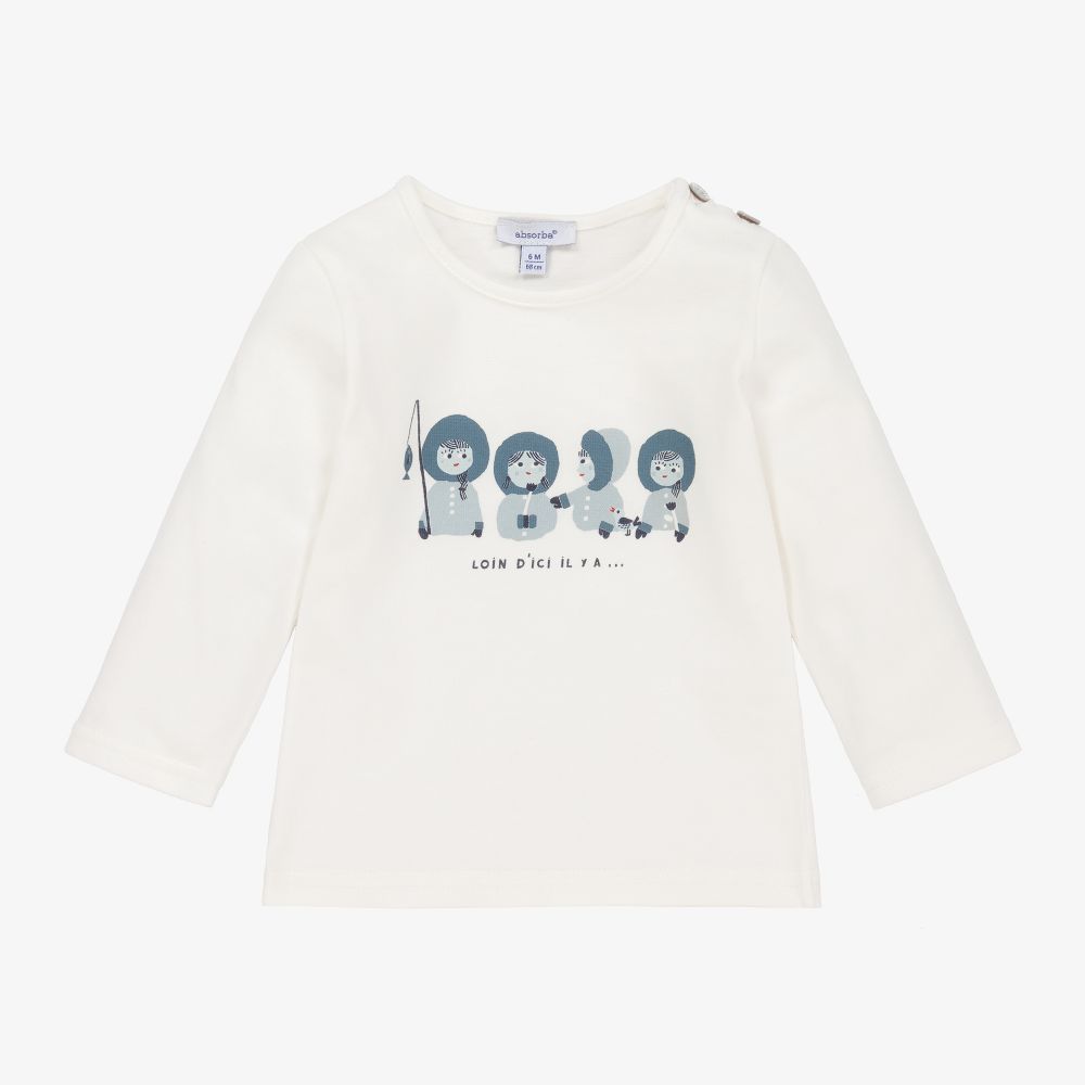 Absorba-Ivory & Blue Cotton Top | Childrensalon Outlet