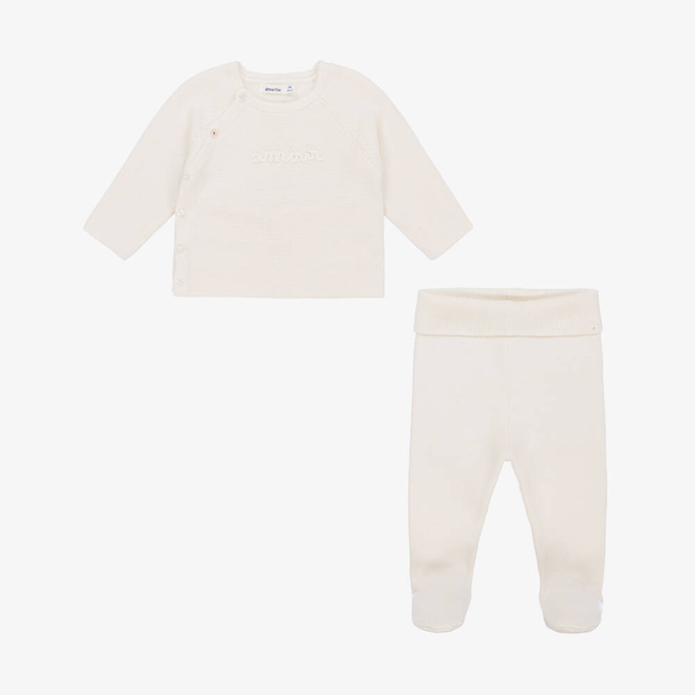 Absorba-Ivory Cotton Knitted 2 Piece Babygrow | Childrensalon Outlet