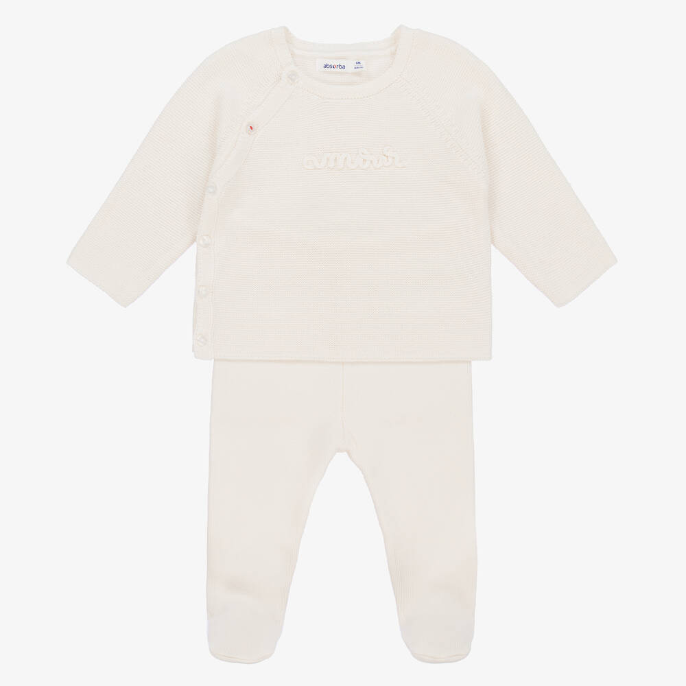 Absorba-Ivory Cotton Knitted 2 Piece Babygrow | Childrensalon Outlet