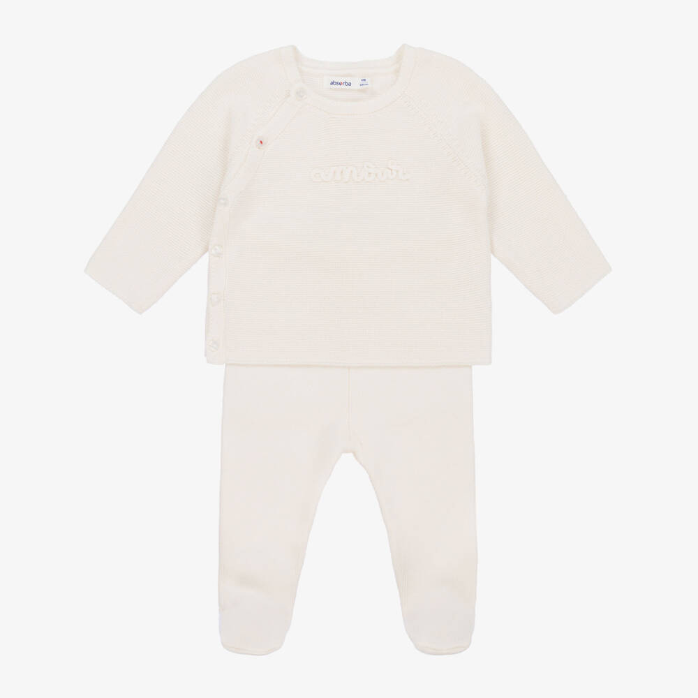 Absorba-Ivory Cotton Knitted 2 Piece Babygrow | Childrensalon Outlet