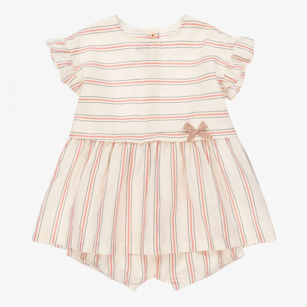 Absorba-Ivory & Pink Striped Dress Set | Childrensalon Outlet