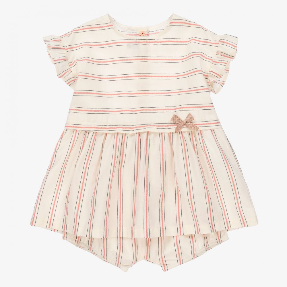 Absorba - Ens. robe ivoire et rose rayée | Childrensalon