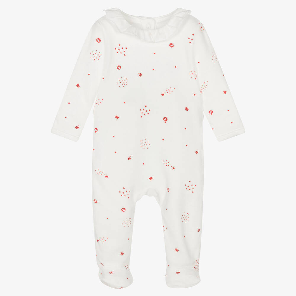 Absorba - Ivory & Red Velour Babygrow | Childrensalon