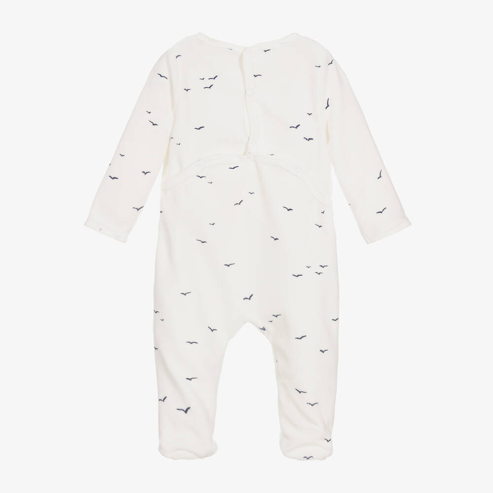 Absorba-Ivory Velour Bird Print Babygrow | Childrensalon Outlet