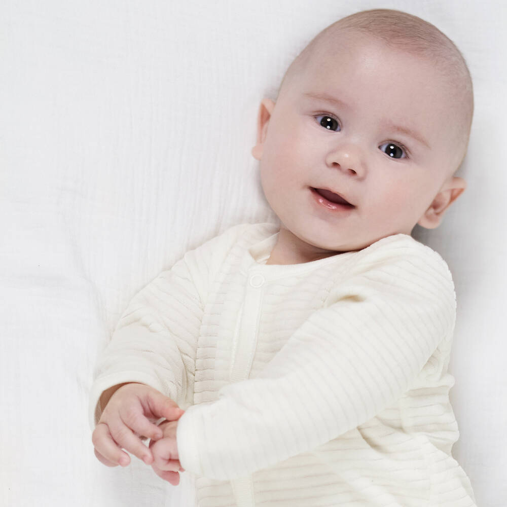 Absorba-Ivory Velour Popper Babygrow | Childrensalon Outlet