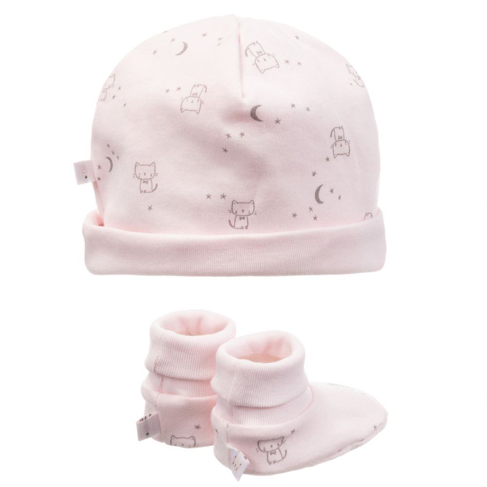Absorba Pink Baby Hat Booties Set