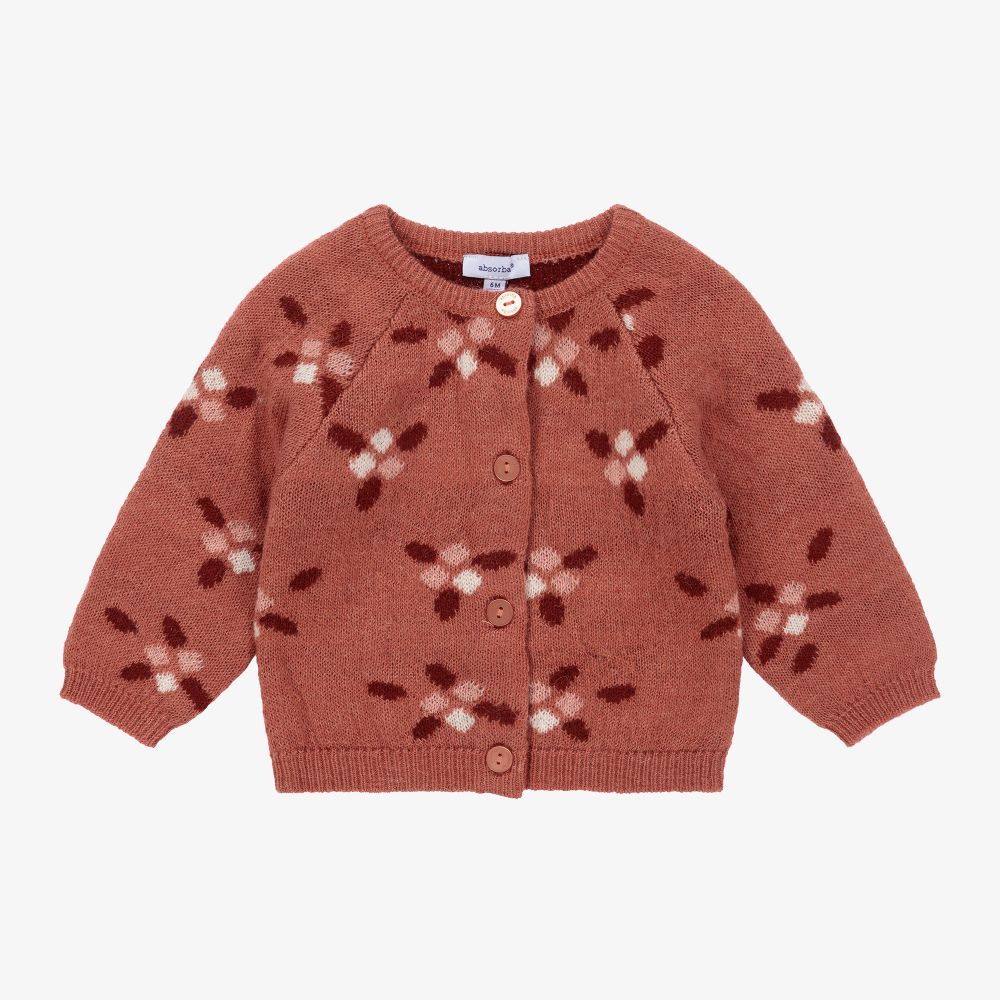 Absorba - Rote Blumen-Strickjacke aus Wollmischung | Childrensalon