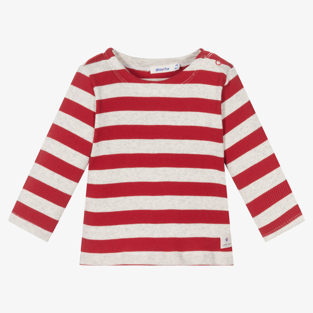 Absorba - Haut rayé rouge et gris en coton  | Childrensalon