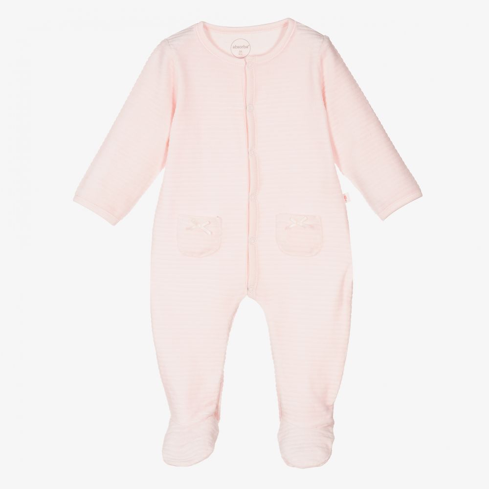 Absorba - Striped Pink Velour Babygrow | Childrensalon