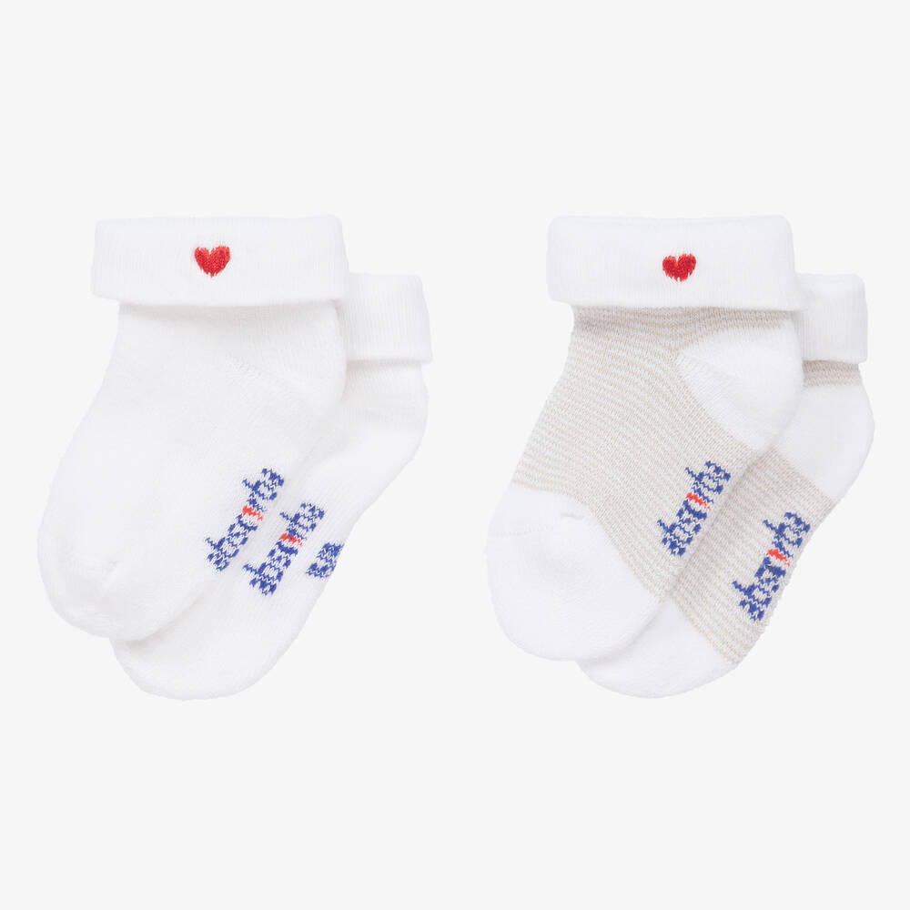 ابسوربا-جوارب مزيج قطن محبوك لون بيج وأبيض (عدد 2) | Childrensalon Outlet