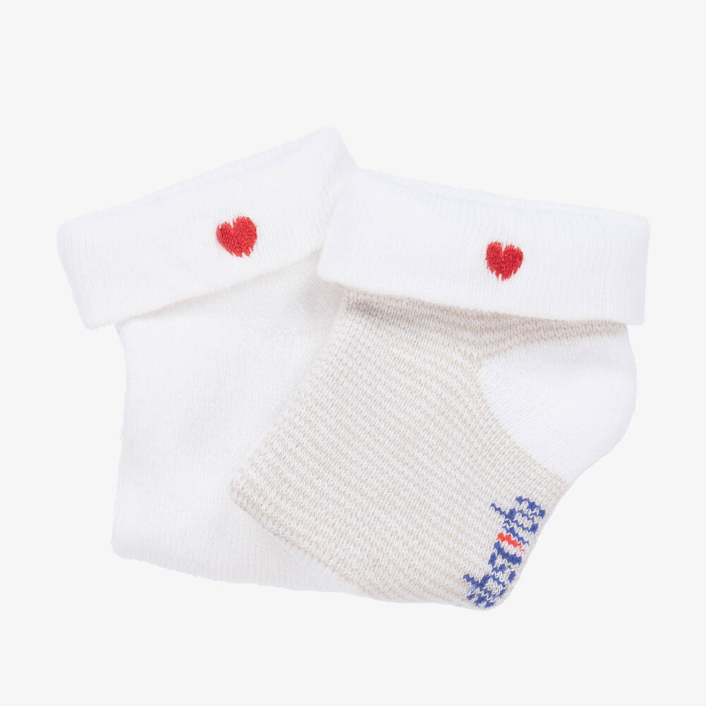 ابسوربا-جوارب مزيج قطن محبوك لون بيج وأبيض (عدد 2) | Childrensalon Outlet