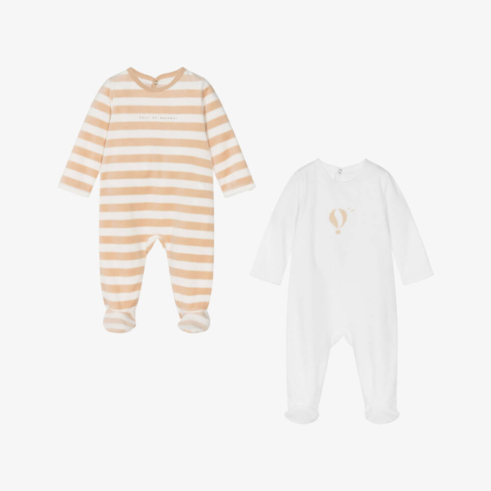 Absorba-أفرول بيبي غرو قطن قطيفة لون أبيض وبيج للأطفال (عدد 2) | Childrensalon Outlet