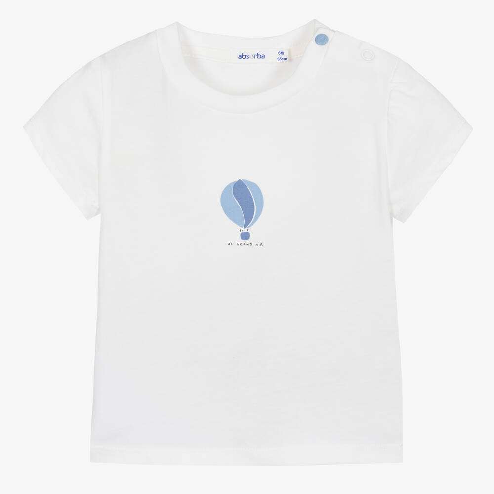 Absorba - Белая хлопковая футболка с голубым воздушным шаром | Childrensalon