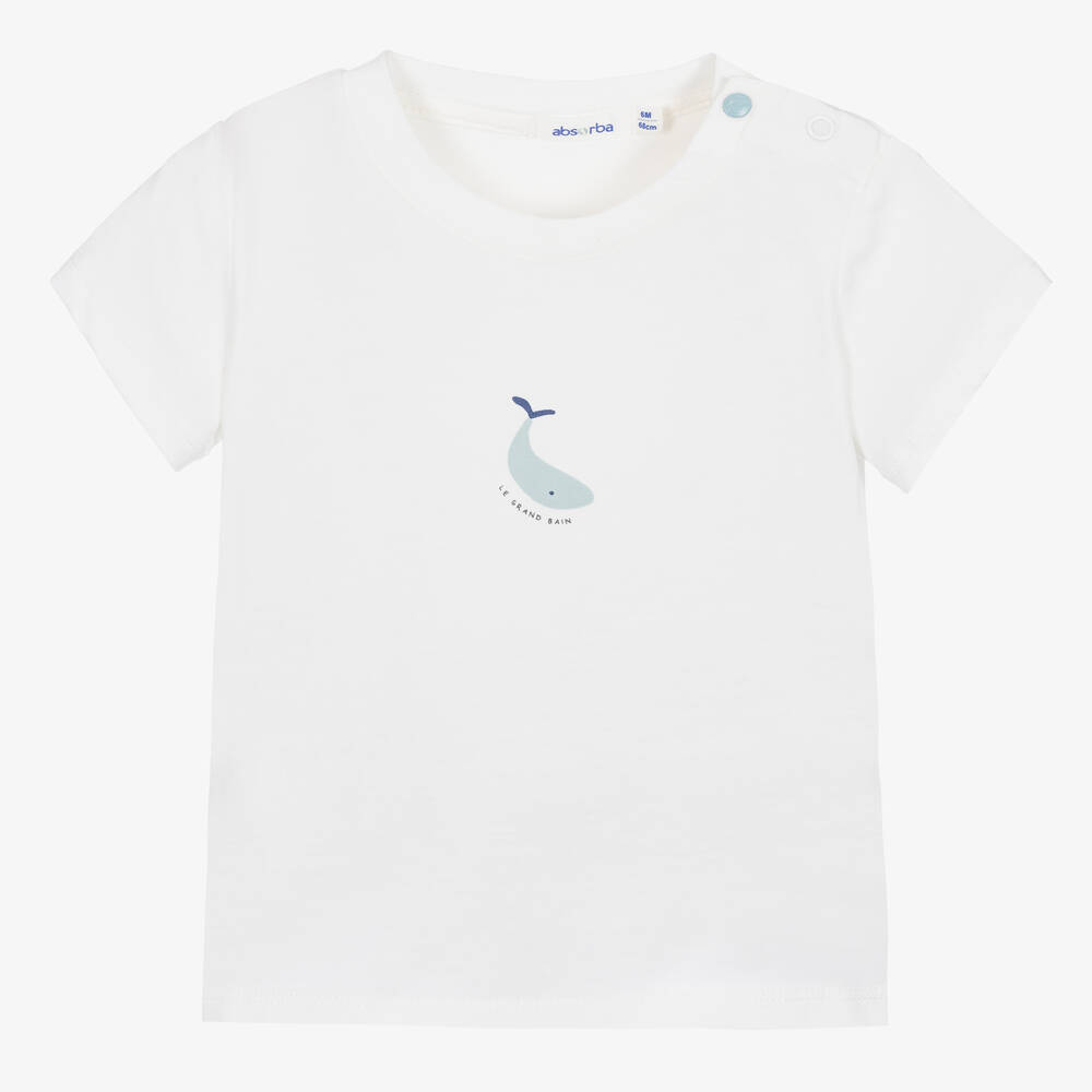Absorba - تيشيرت قطن عضوي لون أبيض وأزرق للأطفال | Childrensalon