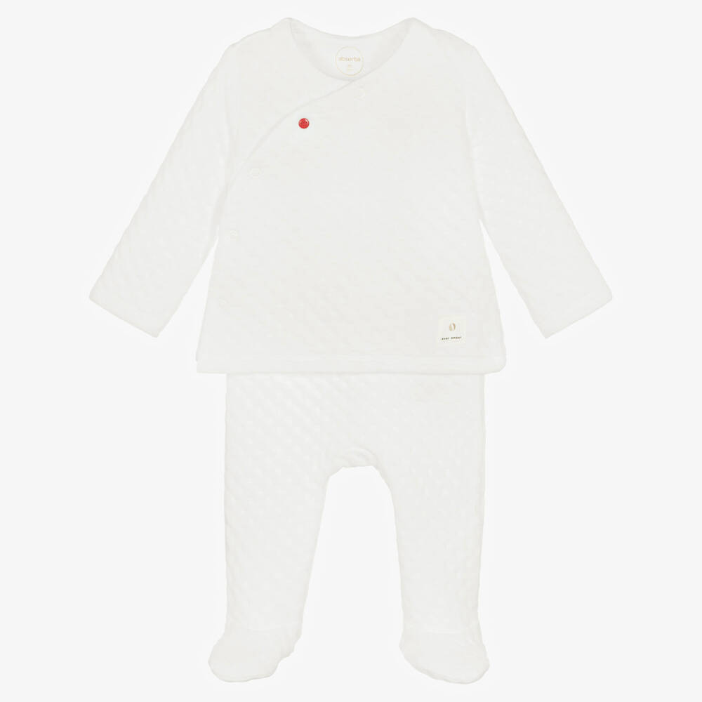 Absorba-White Cotton 2 Piece Babygrow | Childrensalon Outlet