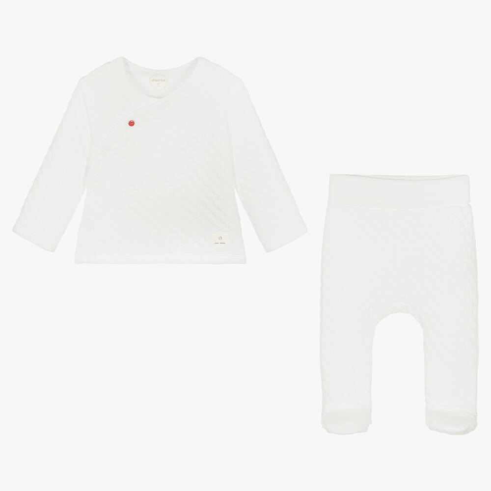 Absorba-White Cotton 2 Piece Babygrow | Childrensalon Outlet