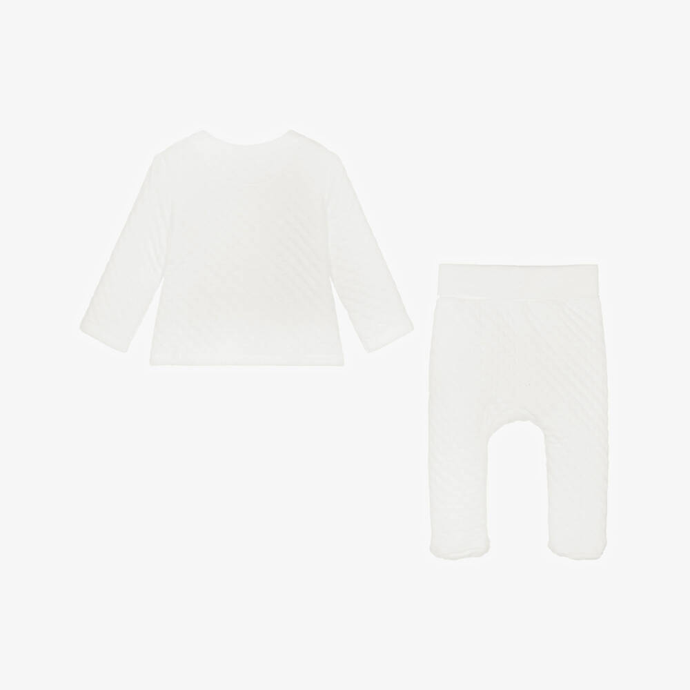 Absorba-White Cotton 2 Piece Babygrow | Childrensalon Outlet