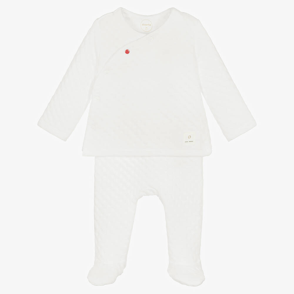 Absorba - White Cotton 2 Piece Babygrow | Childrensalon