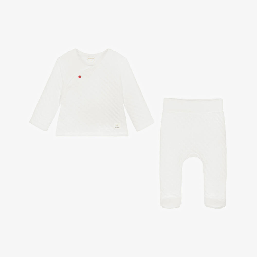 Absorba-White Cotton 2 Piece Babygrow | Childrensalon Outlet