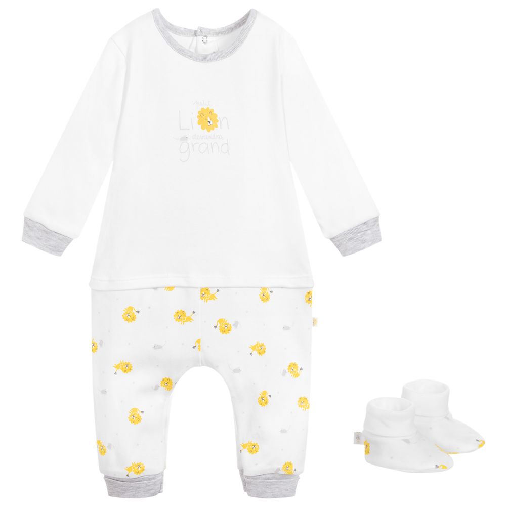 Absorba - White Cotton Babygrow Set | Childrensalon