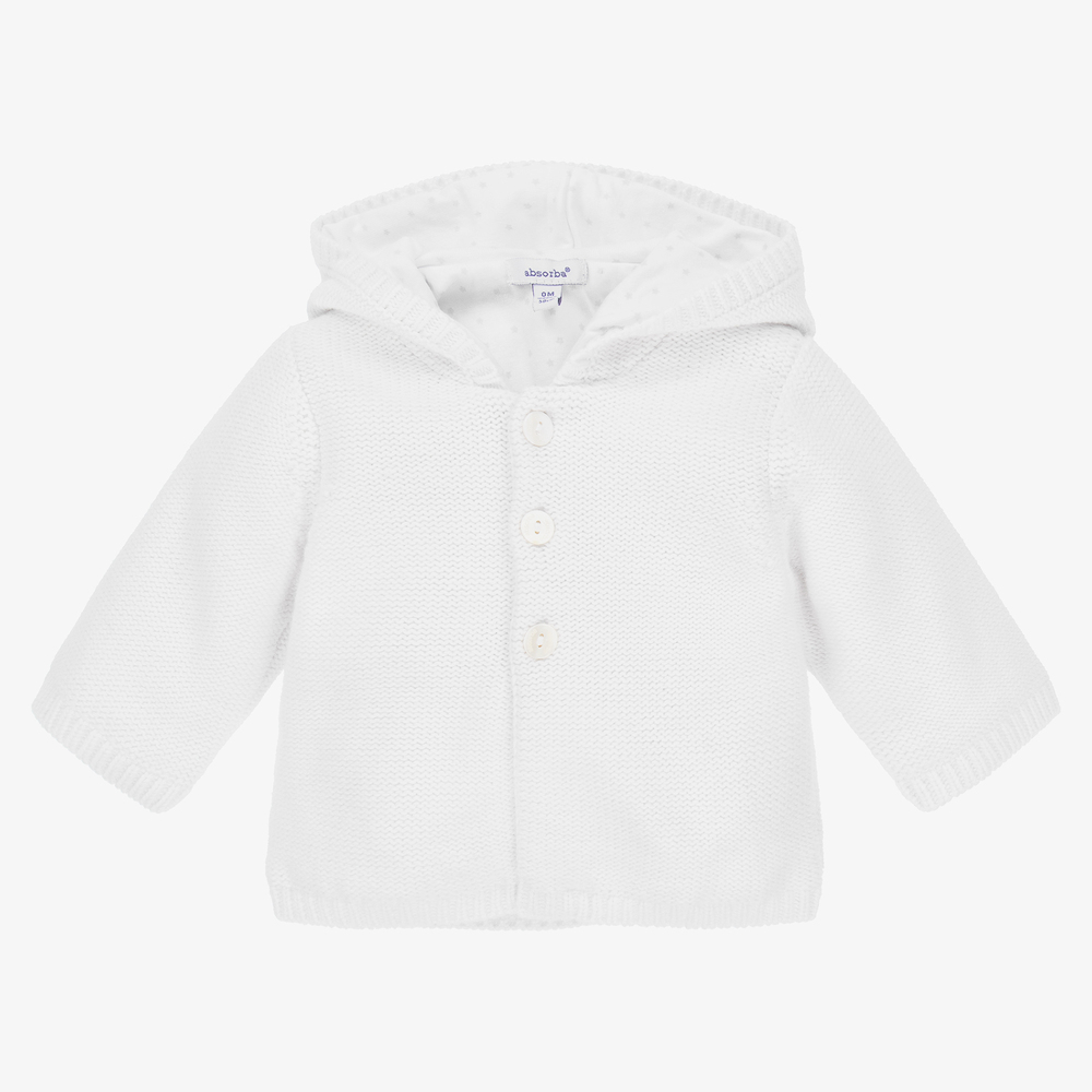 Absorba - Cardigan à capuche blanc en maille    | Childrensalon