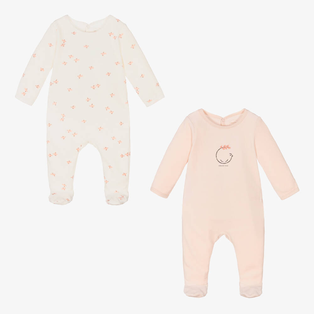 Absorba - White & Pink Babygrows (2 Pack) | Childrensalon