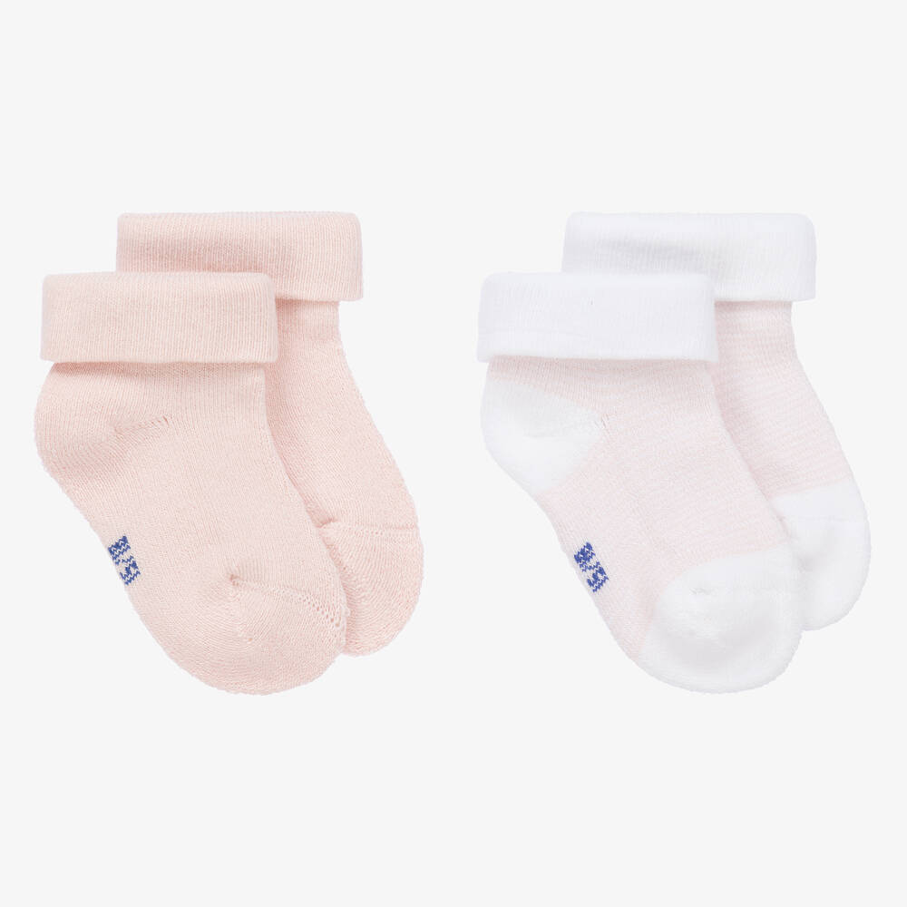 Absorba - White & Pink Cotton Baby Socks (2 Pack) | Childrensalon