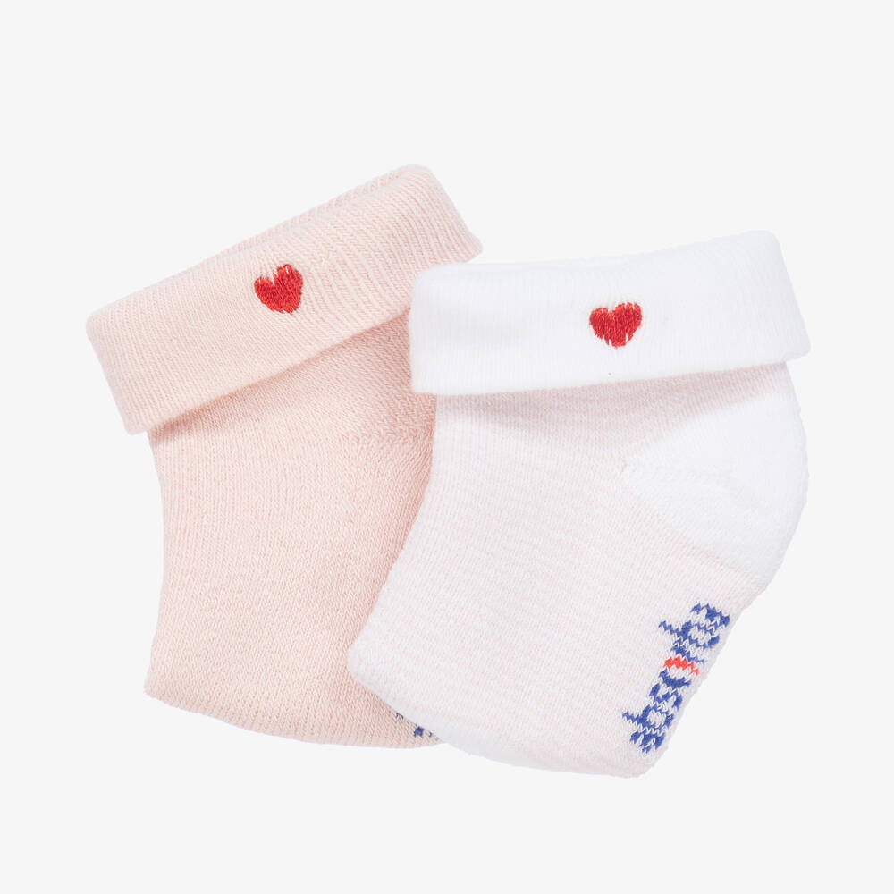 ابسوربا-جوارب مزيج قطن محبوك لون زهري وأبيض (عدد 2) | Childrensalon Outlet