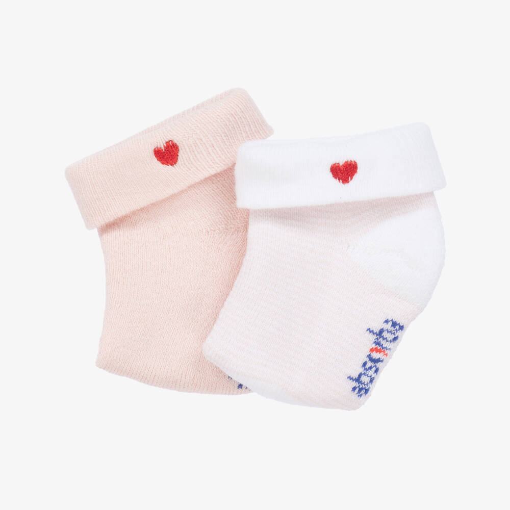 Absorba-White & Pink Cotton Baby Socks (2 Pack) | Childrensalon Outlet