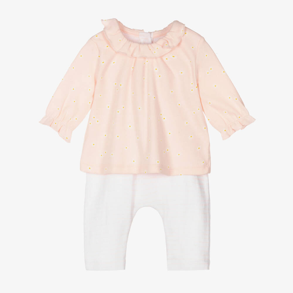 Absorba-أوفرول رومبر قطن عضوي لون أبيض وزهري للمولودات | Childrensalon Outlet