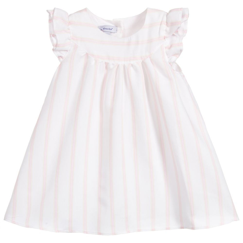 Absorba-White & Pink Stripe Dress | Childrensalon Outlet