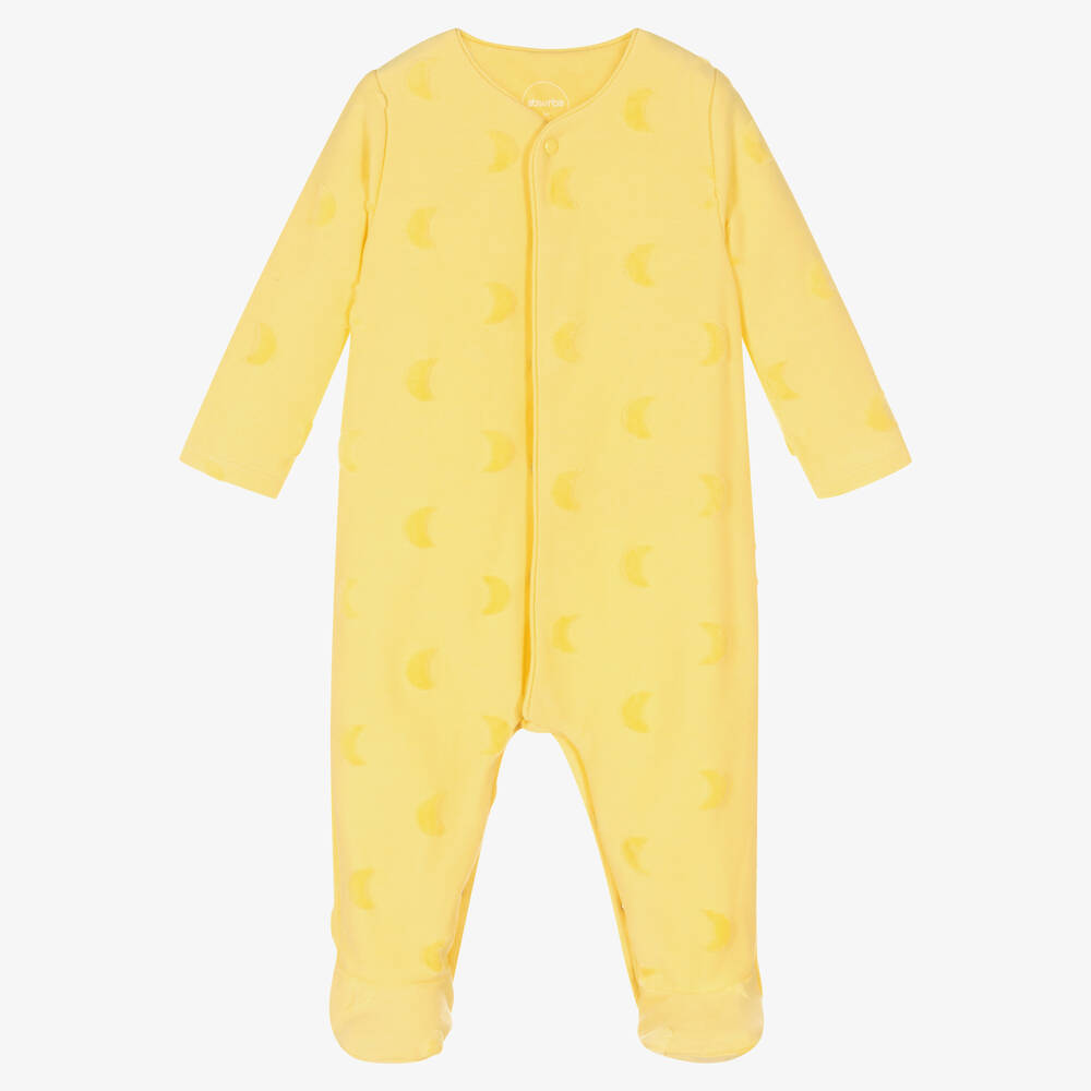 Absorba - Yellow Cotton & Velour Moon Babygrow | Childrensalon