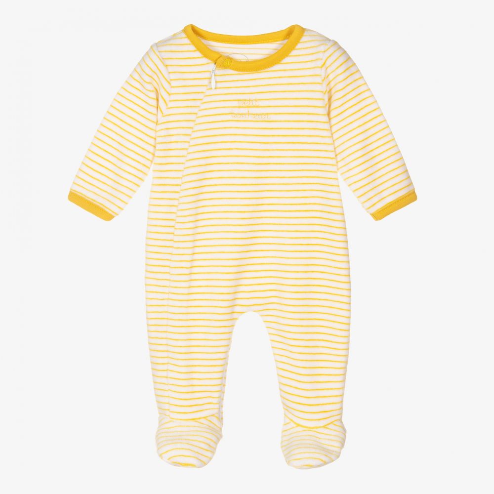 Absorba - Yellow Stripe Velour Babygrow | Childrensalon