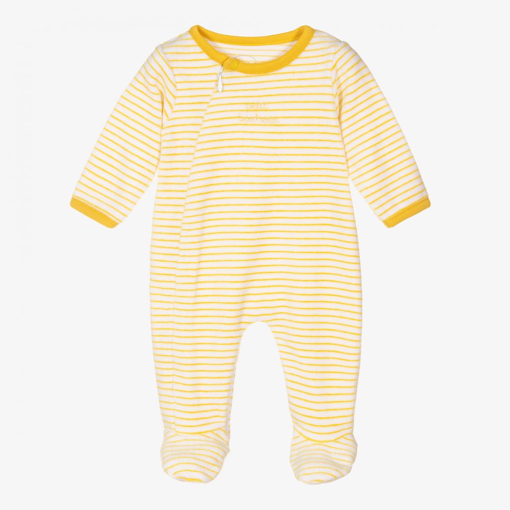 Absorba-Yellow Stripe Velour Babygrow | Childrensalon Outlet