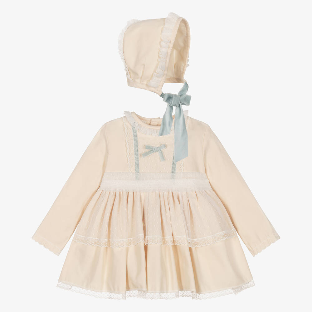 Abuela Tata - Baby Girls Ivory Cotton & Lace Dress Set | Childrensalon